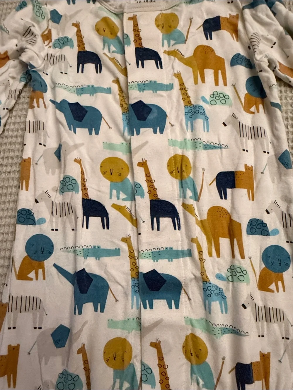 Magnetic Me White Footless Sleeper with Mustard, Teal, Navy Animal Print